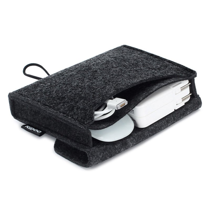 NIDOO Portable Felt Storage Bag, All-Purpose Carrying Bags, Electronics Accessories Protective Case for MacBook Power Adapter, Mouse, Cellphone, Cables, Power Bank, Portable External Hard Drive, Black - Image 1